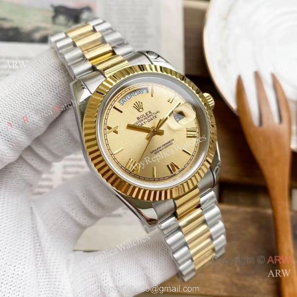Copy Rolex Day Date 40mm Watches Chocolate Dial Two Tone Presidential Band Copy Rolex Day Date 40mm Watches Chocolate Dial Two Tone Presidential Band