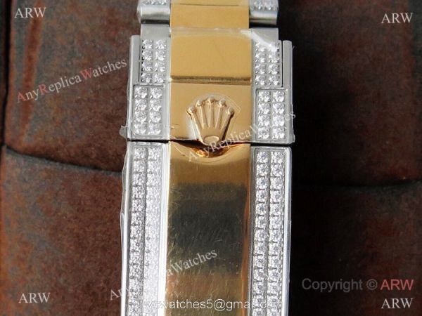 (ROF) Super Clone Rolex GMT-master II Diamonds Watch Two Tone Black Dial Custom Made (ROF) Super Clone Rolex GMT-master II Diamonds Watch Two Tone Black Dial Custom Made