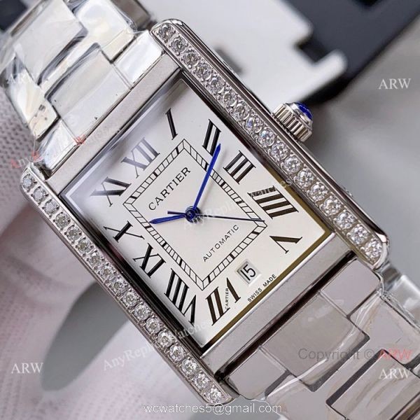 High Quality Replica Rose Gold Cartier Tank Automatic Watch With Diamond Bezel High Quality Replica Rose Gold Cartier Tank Automatic Watch With Diamond Bezel