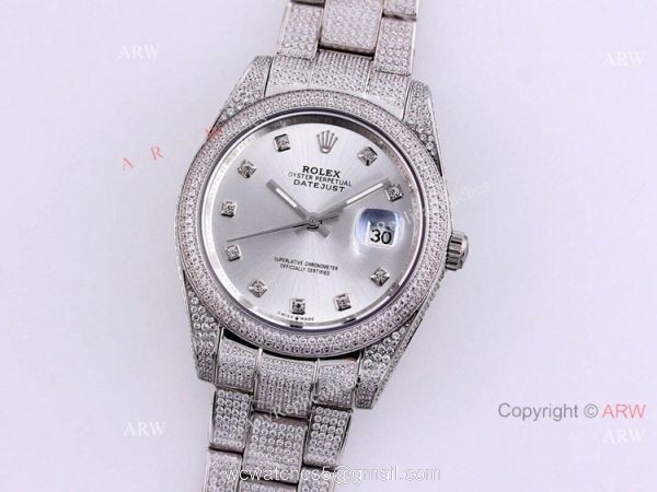New Rolex Datejust ii 41mm Silver Dial Iced Out Rolex Diamond Watch Replica New Rolex Datejust ii 41mm Silver Dial Iced Out Rolex Diamond Watch Replica