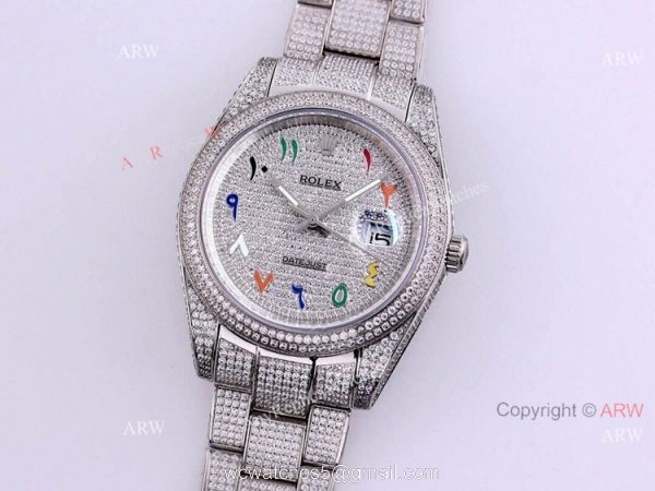 Full Diamond Rolex Datejust 41 Arabic Numerals Replica Watches Automatic For Men Full Diamond Rolex Datejust 41 Arabic Numerals Replica Watches Automatic For Men