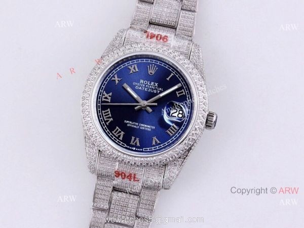 Diamond Rolex Datejust Blue Dial Roman Numerals Automatic Watch Best Replica Diamond Rolex Datejust Blue Dial Roman Numerals Automatic Watch Best Replica