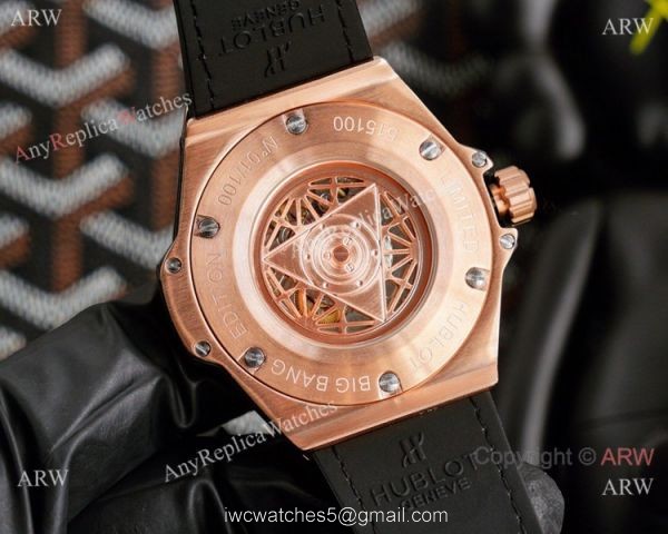 New Replica Hublot Iced Out Rose Gold Sang Bleu Watches 45mm New Replica Hublot Iced Out Rose Gold Sang Bleu Watches 45mm