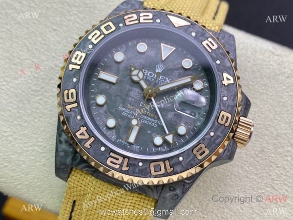 2021 Super Clone Rolex Diw GMT-Master 2 Watch JH Factory Cal.3186 Movement Carbon Case Khaki fabric Leather Strap 2021 Super Clone Rolex Diw GMT-Master 2 Watch JH Factory Cal.3186 Movement Carbon Case Khaki fabric Leather Strap