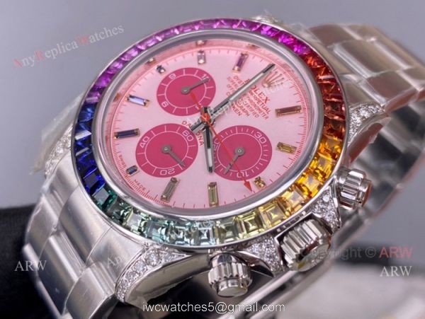 Noob Factory Cal.4130 Rolex Daytona Rainbow Pink Face Diamond Watches High Copy Noob Factory Cal.4130 Rolex Daytona Rainbow Pink Face Diamond Watches High Copy