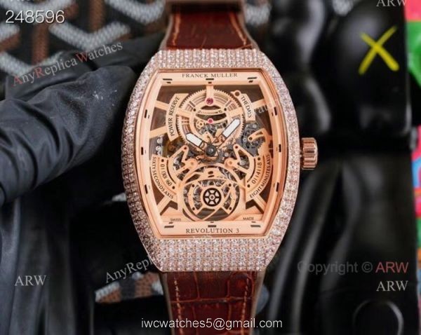 Replica Rose Gold Franck Muller V45 Revolution 3 Skeleton Watch With Diamonds for men Replica Rose Gold Franck Muller V45 Revolution 3 Skeleton Watch With Diamonds for men
