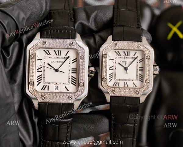 Replica Cartier Santos Yellow Gold White Dial Watch With Diamonds For Men And Women Replica Cartier Santos Yellow Gold White Dial Watch With Diamonds For Men And Women