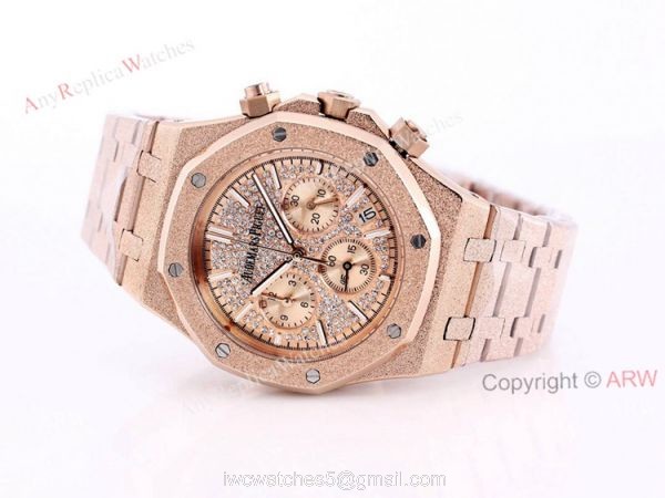 New Frosted Gold Audemars Piguet Royal Oak Rose Gold Chronograph 41mm Diamond Dial Replica Watch New Frosted Gold Audemars Piguet Royal Oak Rose Gold Chronograph 41mm Diamond Dial Replica Watch