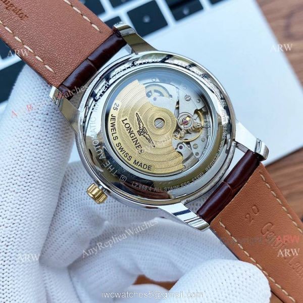 40mm Longines Automatic Watch White Dial Brown Leather Strap High Copy 40mm Longines Automatic Watch White Dial Brown Leather Strap High Copy