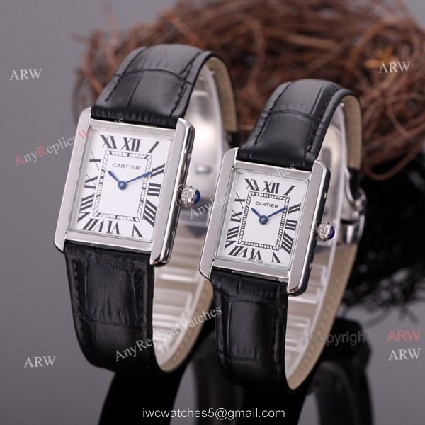 Rose Gold Cartier Tank Couple Watch White Face Brown Leather Strap High Quality Replica Rose Gold Cartier Tank Couple Watch White Face Brown Leather Strap High Quality Replica