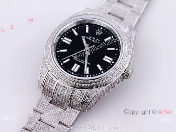 Swiss Quality Iced Out Rolex Oyster Perpetual 41mm Watch Full Diamond Case Black Dial Swiss Quality Iced Out Rolex Oyster Perpetual 41mm Watch Full Diamond Case Black Dial