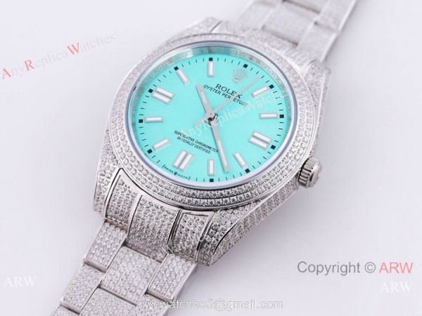 Swiss Quality Rolex Oyster Perpetual 41mm Full Diamond Watch Turquoise blue Dial Swiss Quality Rolex Oyster Perpetual 41mm Full Diamond Watch Turquoise blue Dial
