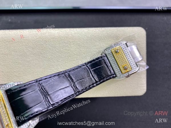 Swiss Quality Iced Out Cartier Santos De Watch Two Tone Sapphire Crystal Swiss Quality Iced Out Cartier Santos De Watch Two Tone Sapphire Crystal
