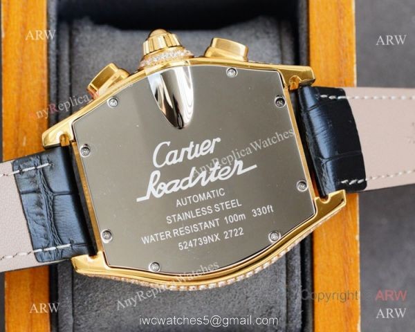 Iced Out Cartier Roadster Chronograph Watches Yellow Gold Case Iced Out Cartier Roadster Chronograph Watches Yellow Gold Case