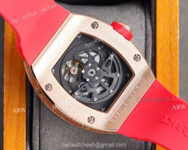 (RM Factory) Knockoff Richard Mille Rm010 Rose Gold Skeleton Watch Red Rubber Strap (RM Factory) Knockoff Richard Mille Rm010 Rose Gold Skeleton Watch Red Rubber Strap