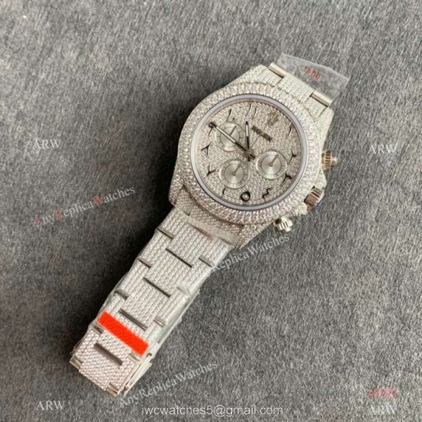 Replica Watch JVS Factory Rolex Daytona Iced out Watch Ss Arabic Scripts Markers 904L 7750 Chronograph Replica Watch JVS Factory Rolex Daytona Iced out Watch Ss Arabic Scripts Markers 904L 7750 Chronograph