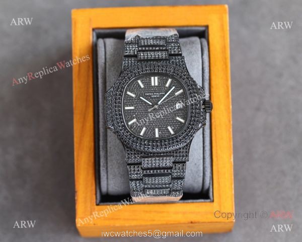 Swiss Grade One Patek Philippe Nautilus Iced Out 9015 Watch Solid Black Swiss Grade One Patek Philippe Nautilus Iced Out 9015 Watch Solid Black
