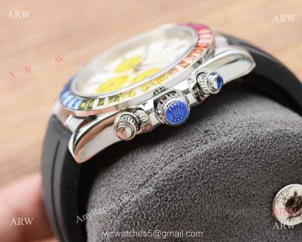 Fake Rolex Daytona Rainbow Watch Rubber Band White Dial Japan-quartz Fake Rolex Daytona Rainbow Watch Rubber Band White Dial Japan-quartz