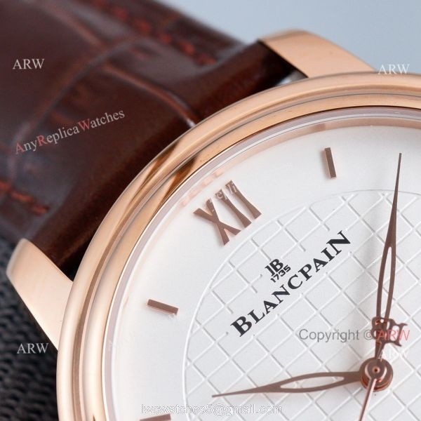 Copy Blancpain Villeret Rose Gold Case Watch With Roman Markers Brown Leather Strap Copy Blancpain Villeret Rose Gold Case Watch With Roman Markers Brown Leather Strap
