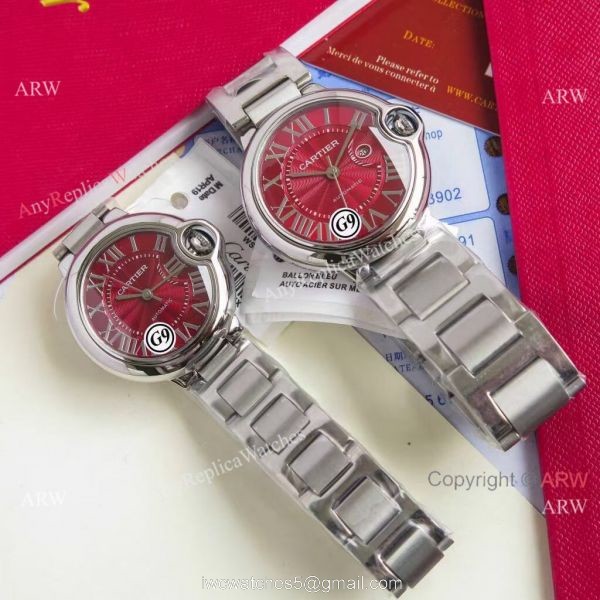 Copy Balloon Blue Cartier Polished SS Case Stainless Steel Strap Red Dial Watch Copy Balloon Blue Cartier Polished SS Case Stainless Steel Strap Red Dial Watch