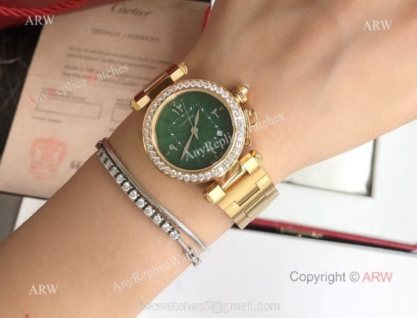 Replica Cartier Pasha Diamond Bezel Deep Green Dial Gold Watch With Arabic Markers Replica Cartier Pasha Diamond Bezel Deep Green Dial Gold Watch With Arabic Markers