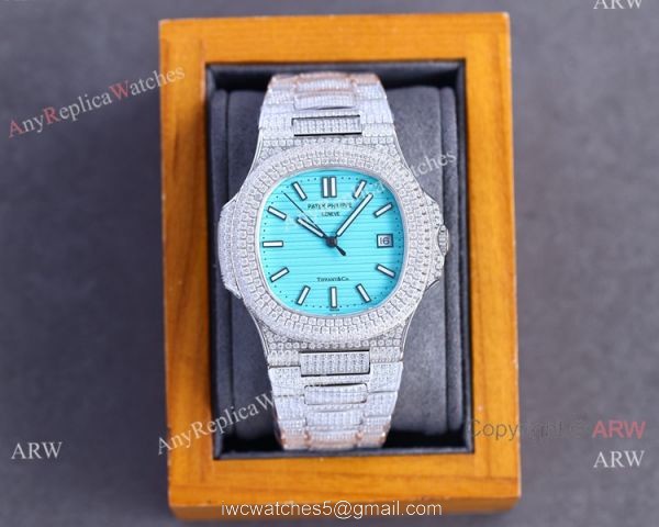 Iced Out Patek Philippe Nautilus Baby-Blue limited edition Watch for 170th anniversary Iced Out Patek Philippe Nautilus Baby-Blue limited edition Watch for 170th anniversary
