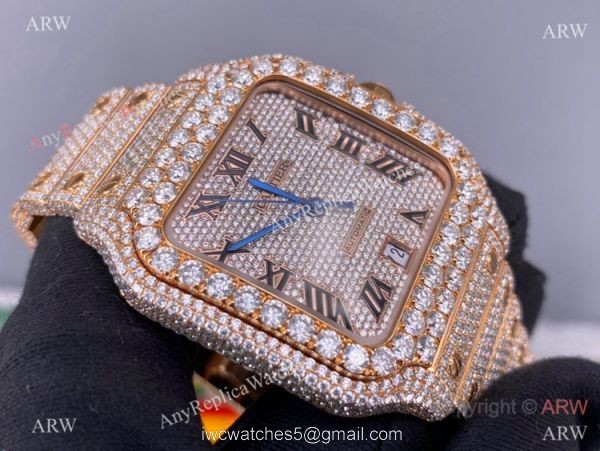 BV Factory Cartier Santos de Watch Iced Out Rose Gold Case BV Factory Cartier Santos de Watch Iced Out Rose Gold Case