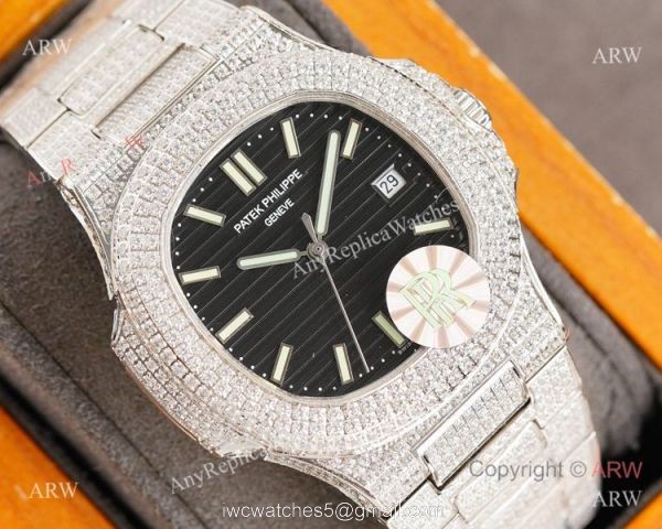 Swiss Grade Patek Philippe Nautilus Iced Out Siver Watch 9015 Ultra-thin Movement Swiss Grade Patek Philippe Nautilus Iced Out Siver Watch 9015 Ultra-thin Movement