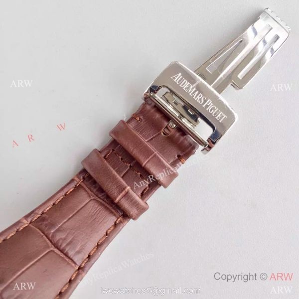 JF Factory Swiss Audemars Piguet Replica Watch Silver Face Brown Leather Band