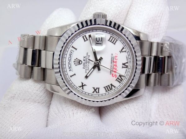 Rolex Day-Date Polished Stainless Steel White Dial Mens Replica Watch