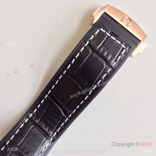 (OM)New Copy Swiss Omega Seamaster 9901 Watch Rose Gold Black Leather