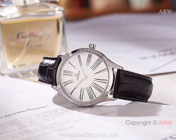 2018 Replica Omega De Ville Tresor White MOP Dial Watch Womens Size