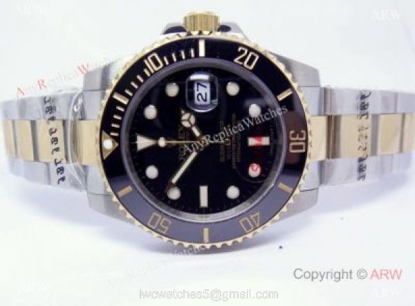 High Quality Replica Rolex Submariner Watch 2-Tone Black Dial Black Ceramic 40mm