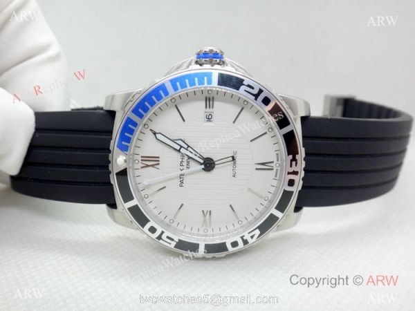 Clone Patek Philippe Geneve SS Black Blue Bezel Watch Automatic Movement
