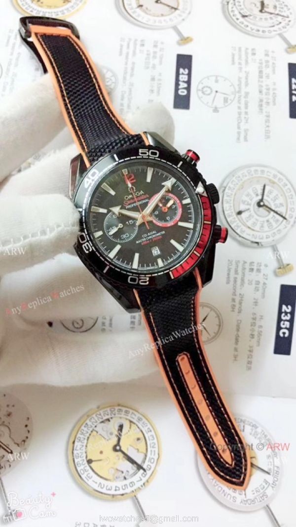 Best Copy Omega Planet Ocean 600m Chronograph Watch Red Black Bezel