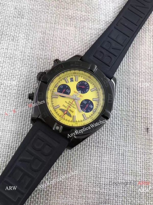 Breitling B01 Chronograph Watch Yellow Face Black Rubber band