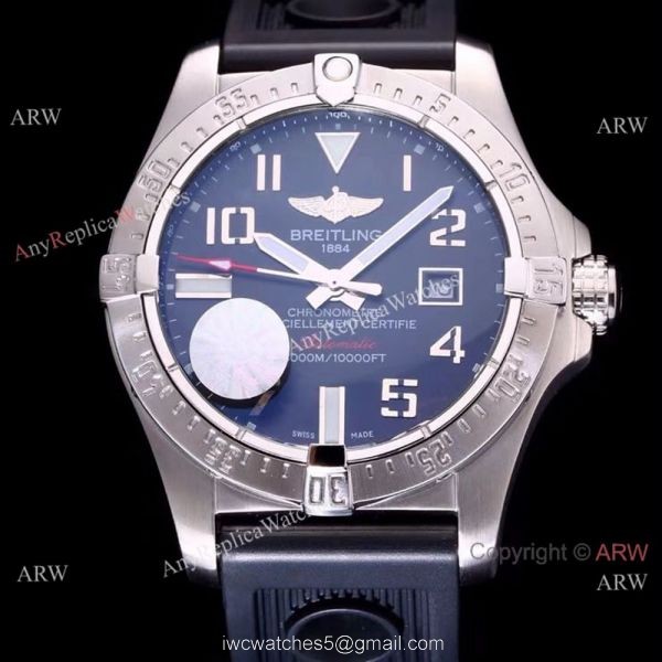 Breitling Avenger II Seawolf Black Dial Black Rubber Band Watch 44mm