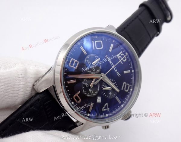 Montblanc Timewalker Chrono Black Leather strap Watch Mont Blanc Knock off Watch