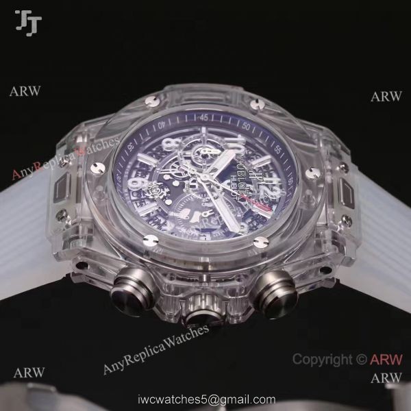 2018 Baselworld Hublot Unico Sapphire Replica White Rubber All Transparent Case Hublot Big Bang Watch