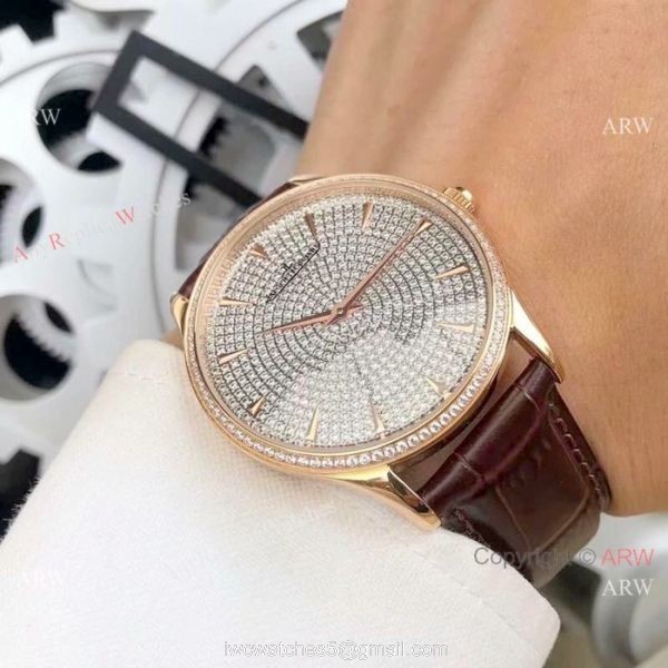 2019 Copy Jaeger-LeCoultre Master Ultra Thin Iced Out Full Diamonds Face 41 mm Watch
