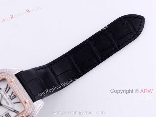 Iced Out Cartier Santos Automatic Watch Replica Two Tone Rose Gold