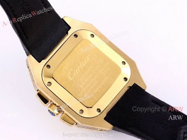 Iced Out Cartier Santos VK Chronograph Watch Blue Dial 45mm