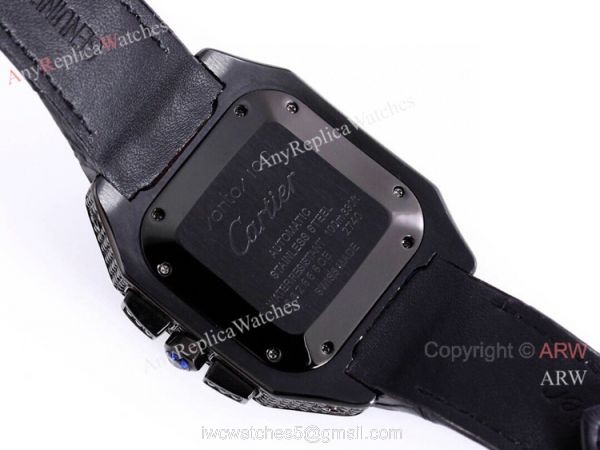Knockoff Cartier Santos Chronograph Watch Black Diamonds