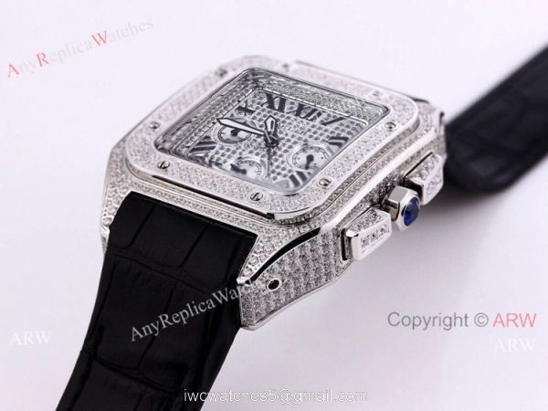 Knockoff Iced Out Cartier Santos Chronograph Watch 45mm