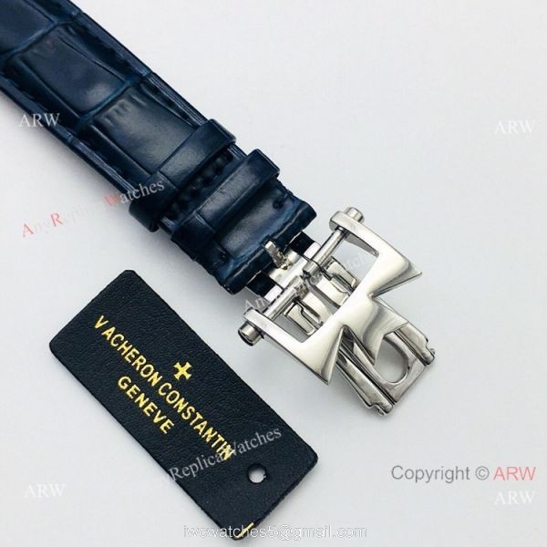 Grade 1A Copy Vacheron Constantin Fiftysix Watch Blue Dial Leather Strap