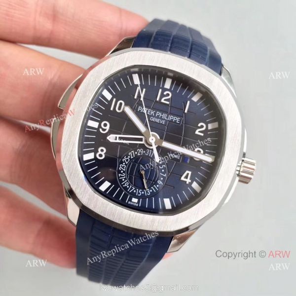 Replica Swiss Patek Philippe Travel Time Watch SS Blue Rubber Strap