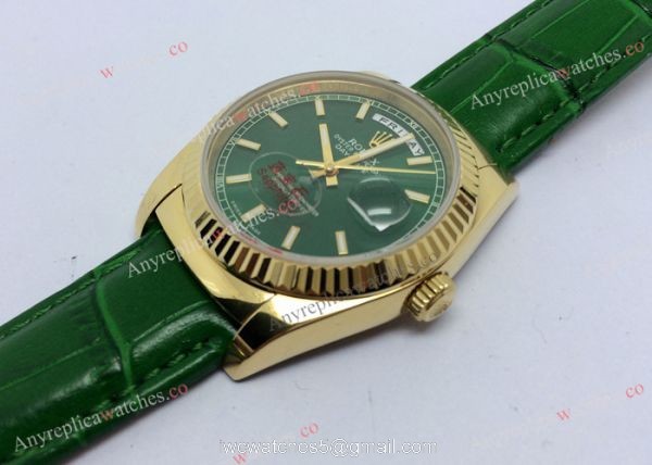 Rose Gold Green Face Rolex Replica Day Date Watch 36mm