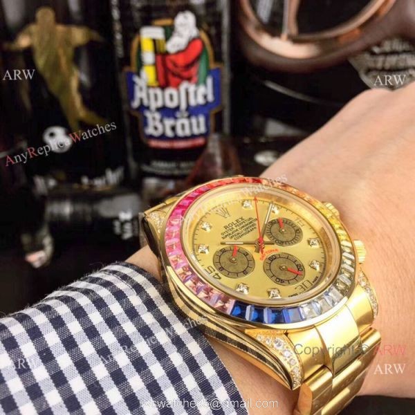 Yellow Gold Rolex Daytona Rainbow Replica Watch 42mm