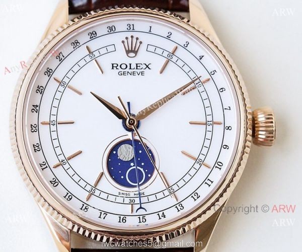 SWISS Rolex Cellini Moonphase Replica Watch Rose Gold 3195