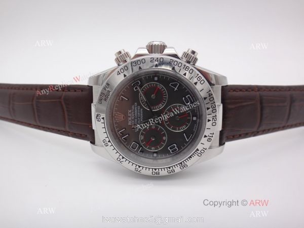 Copy Rolex Daytona Leather Strap SS Gray Face w/ Arabic Watch